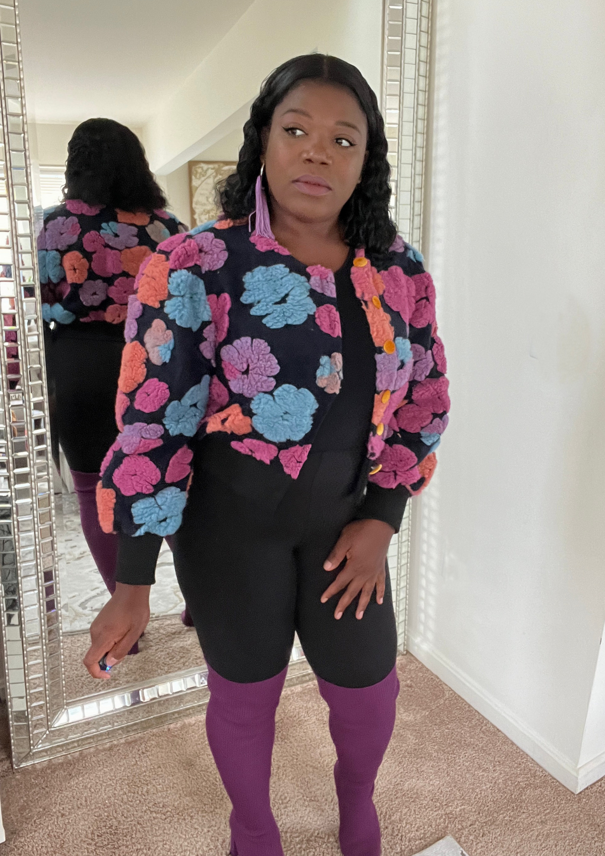 Flower Bomber Jacket- Pink