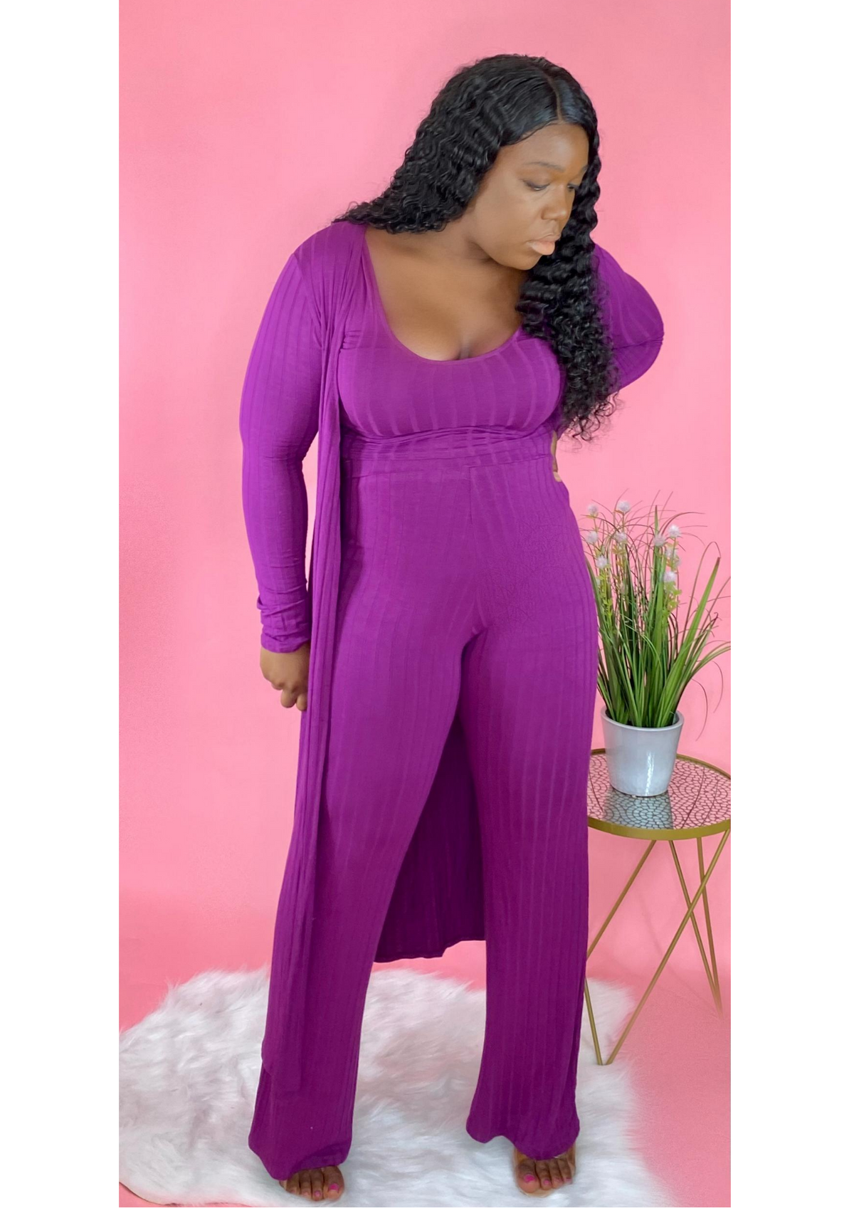 Magenta 3 piece Cardigan Set