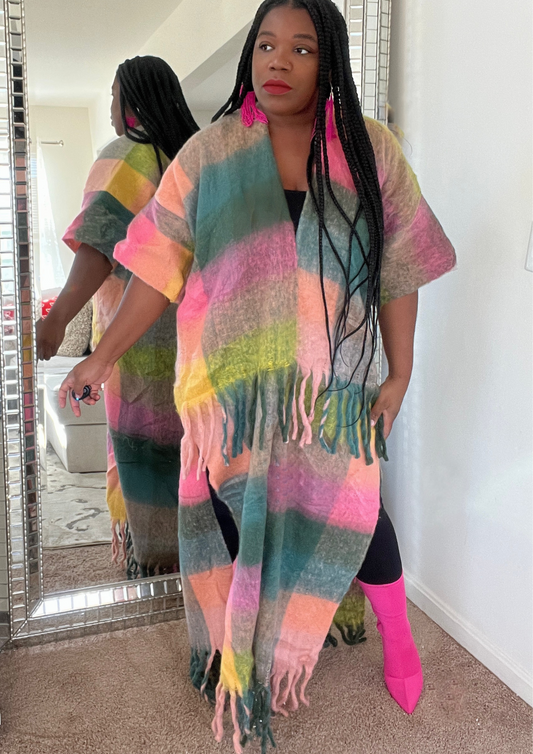 The Tassled Cardigan-Pink and Green