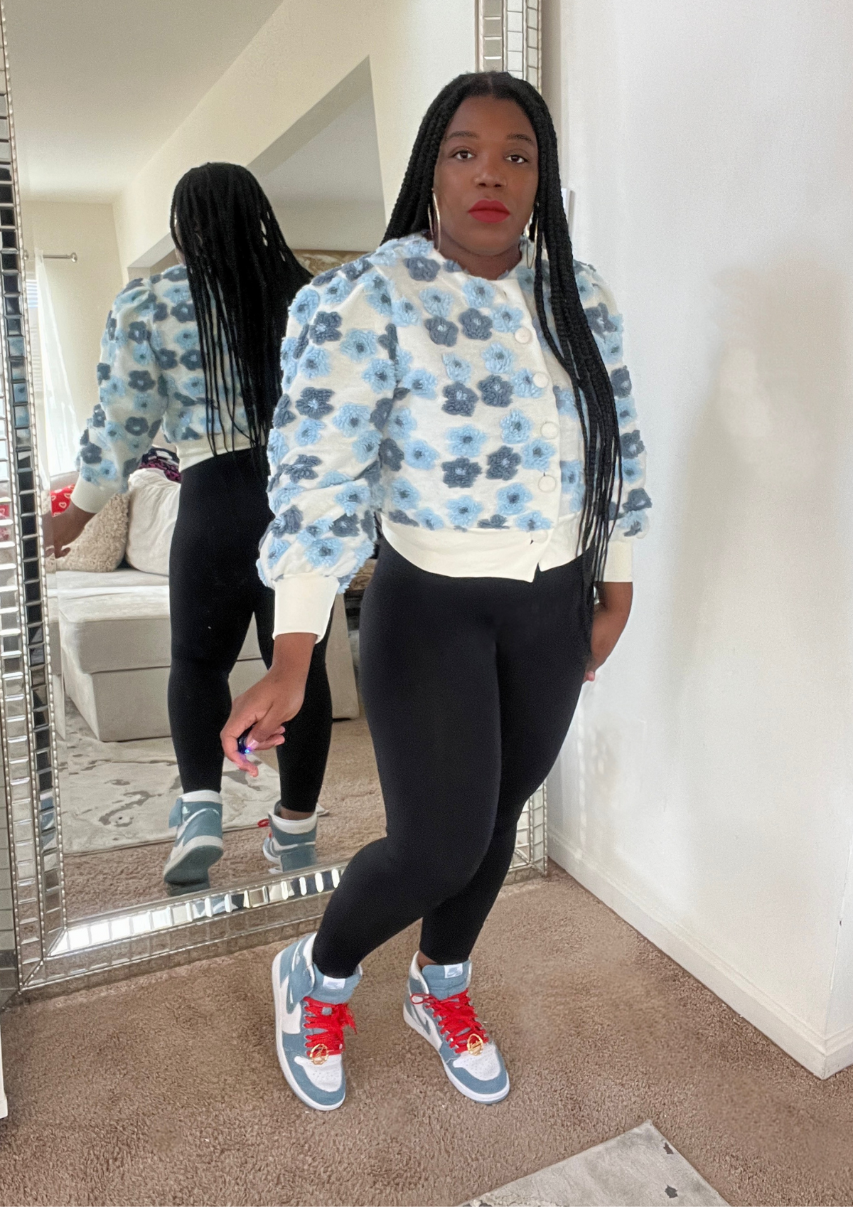 Flower Bomber Jacket-Denim