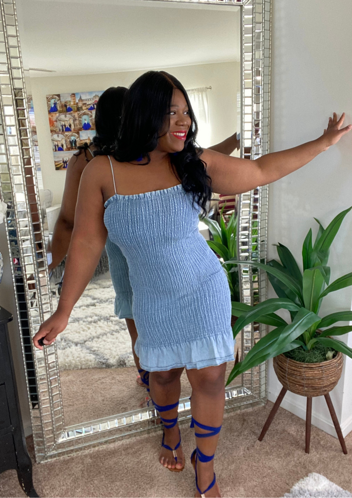 Denim Smocked Dress-Amazing Stretch