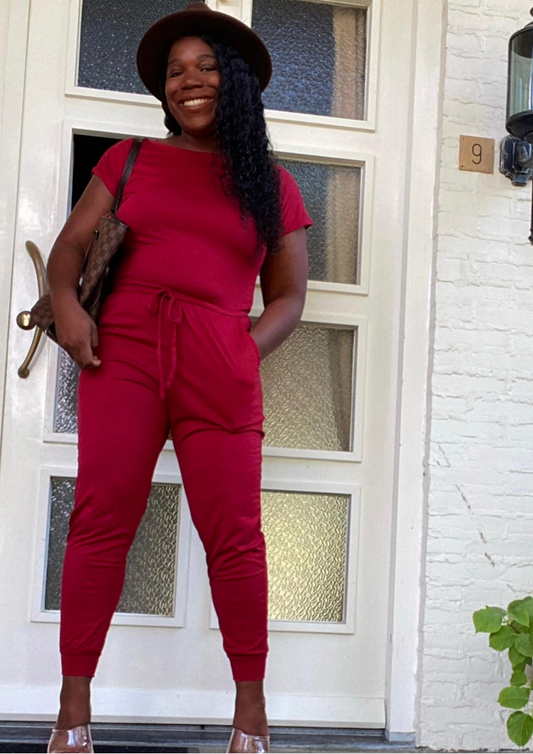 Off the shoulder jumpsuit-Wine