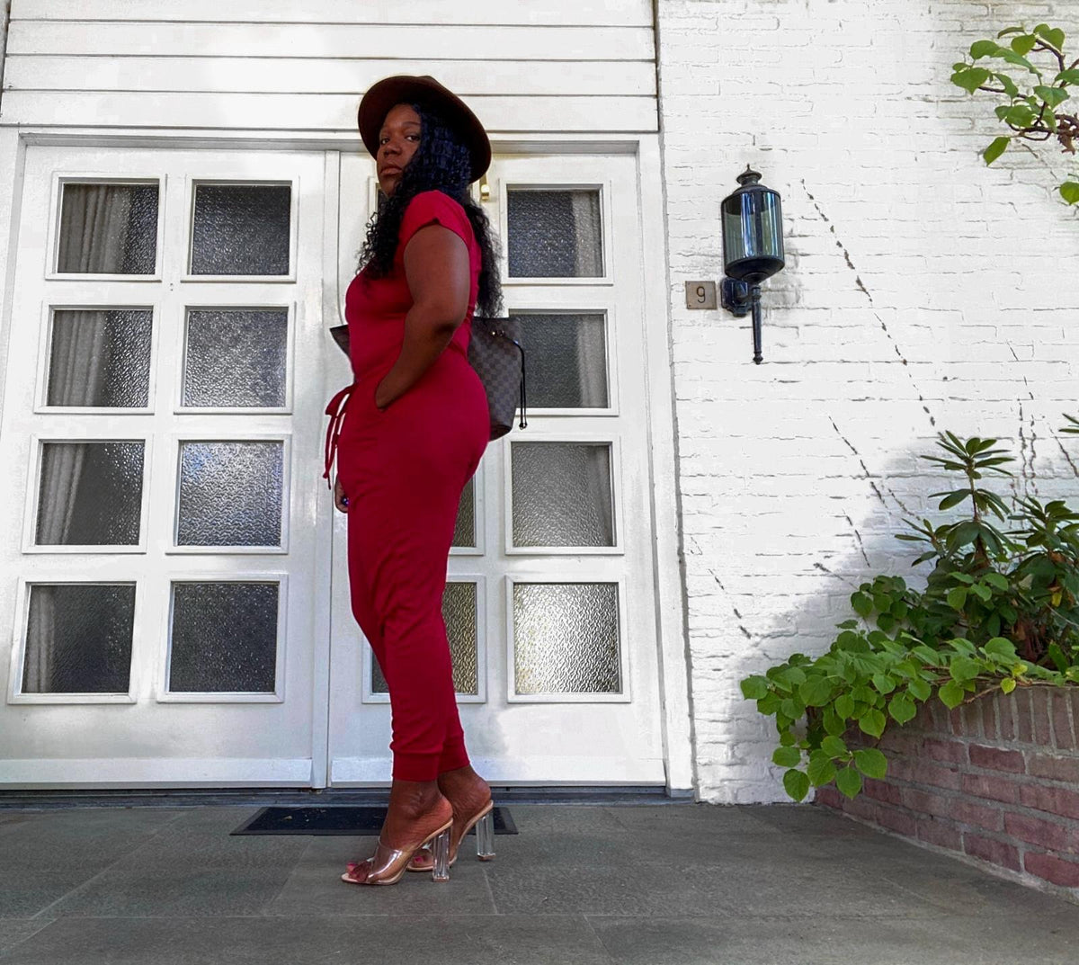 Off the shoulder jumpsuit-Wine